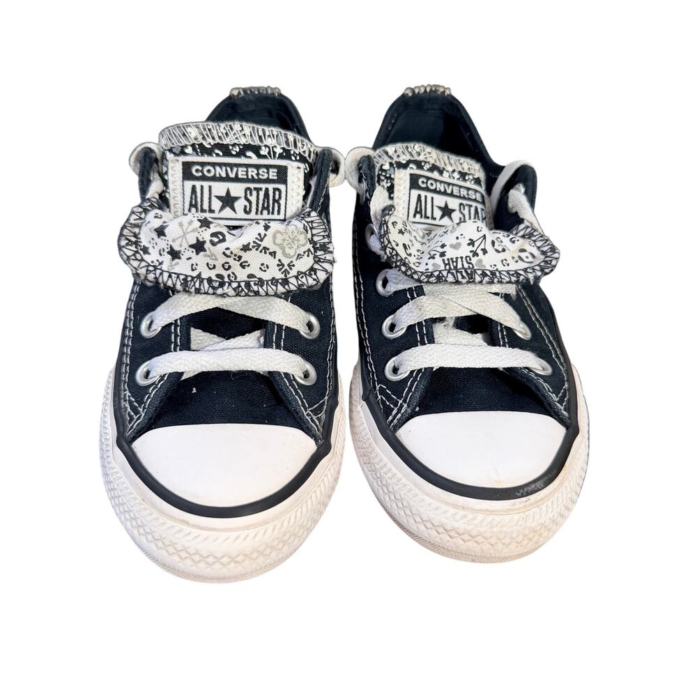 Converse All Star Double Tongue Low Black and White Junior Size 11 Y2K Vintage